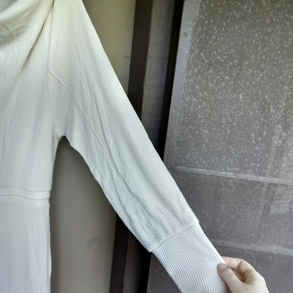 Daily Practice Cowl Neck Lounge Dress Cream Drawstring Waist Slit Maxi Dress - Picture 6 of 10